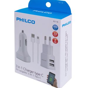 Ripley - CARGADOR DOBLE USB CARGA RAPIDA PHILCO 3.2 AMP